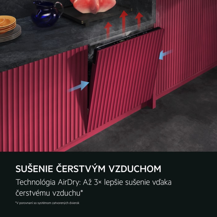 SUŠENIE ČERSTVÝM VZDUCHOM Technológia AirDry: Až 3× lepšie sušenie vďaka čerstvému vzduchu* *V porovnaní so systémom zatvorených dvierok