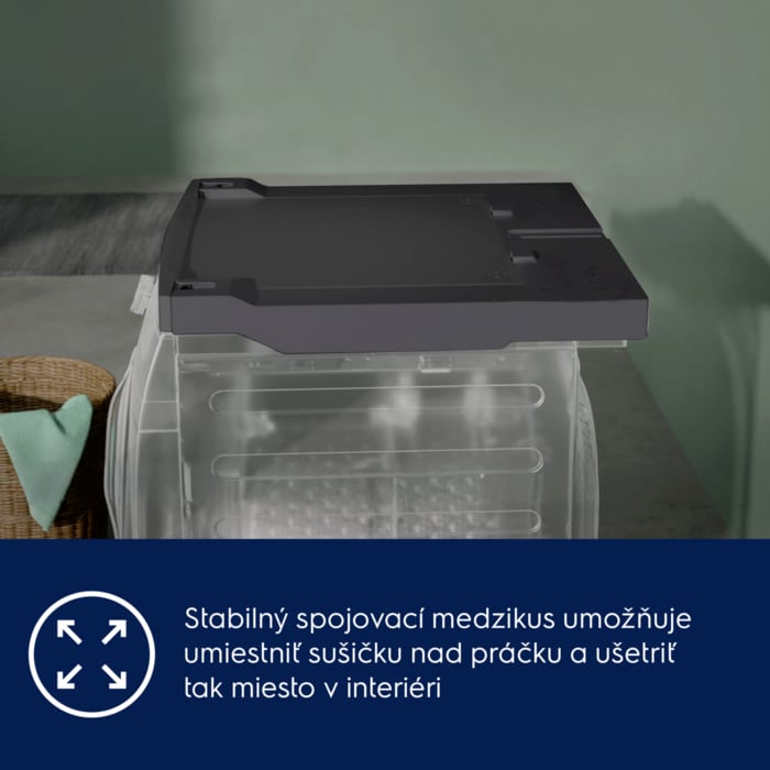 Stabilný spojovací medzikus umožňuje umiestniť sušičku nad práčku a ušetriť tak miesto v interiéri  