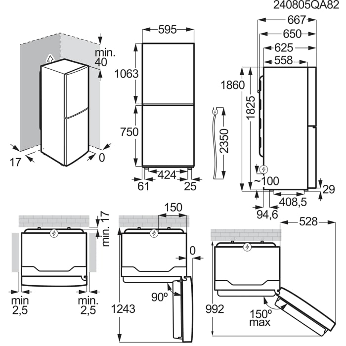 Installation Diagram with product measurements