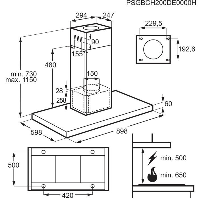 Installation Diagram with product measurements