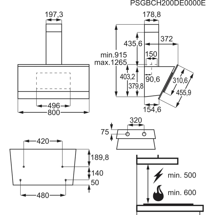Installation Diagram with product measurements