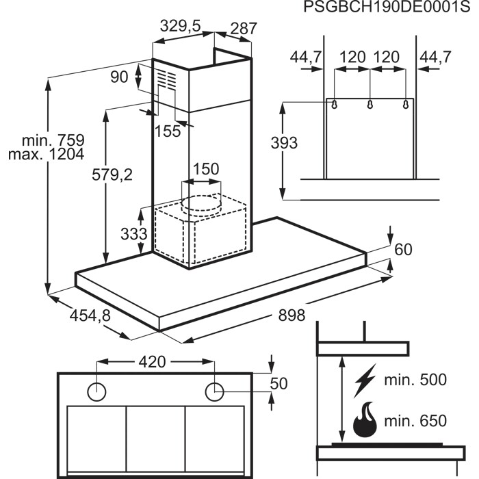 Installation Diagram with product measurements