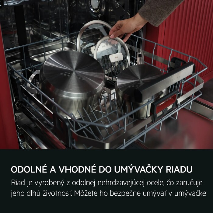 Odolné a vhodné do umývačky riadu Riad je vyrobený z odolnej nehrdzavejúcej ocele, čo zaručuje jeho dlhú životnosť. Môžete ho bezpečne umývať v umývačke.