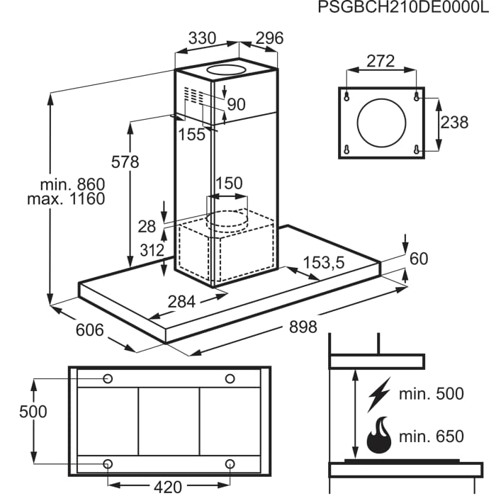 Installation Diagram with product measurements
