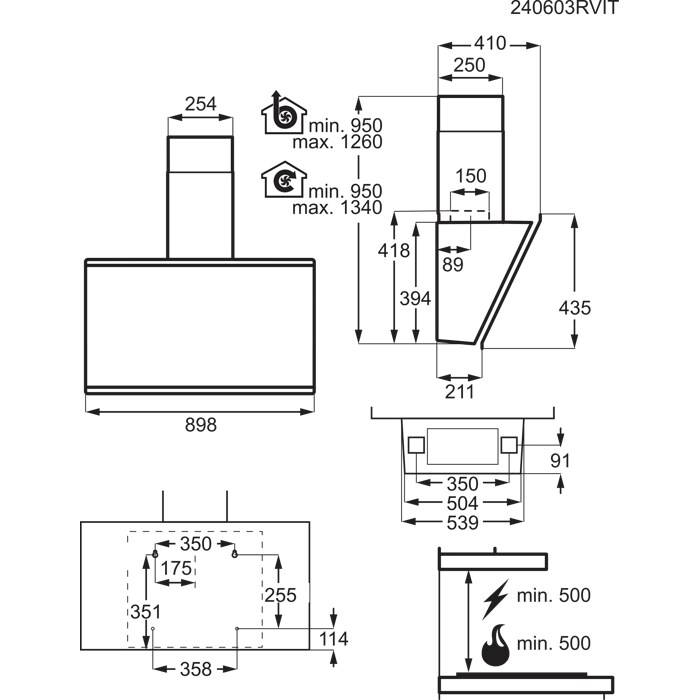 Installation Diagram with product measurements