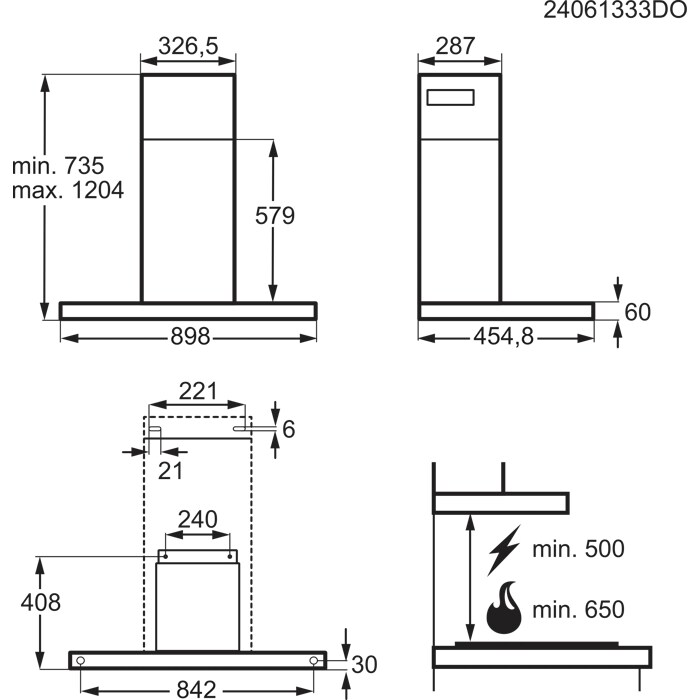 Installation Diagram with product measurements