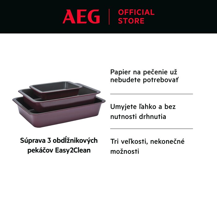 Súprava 3 obdĺžnikových plechov Easy2Clean      Papier na pečenie už nebudete potrebovať Umyjete ľahko a bez nutnosti drhnutia Tri veľkosti, nekonečné možnosti.