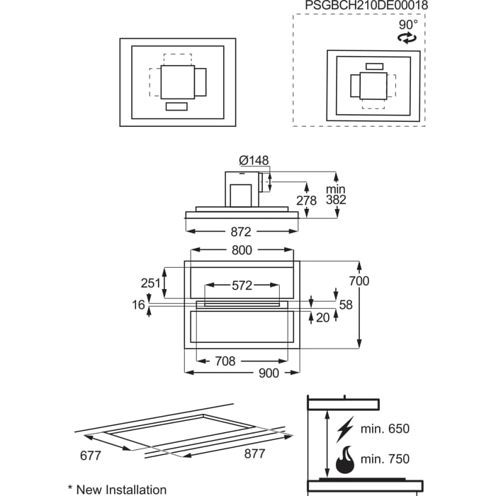 Installation Diagram with product measurements