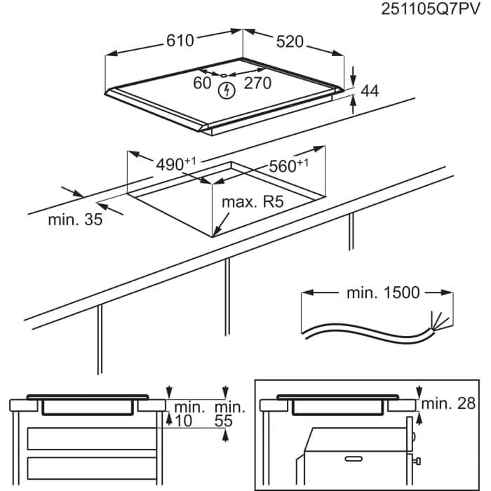Installation Diagram with product measurements