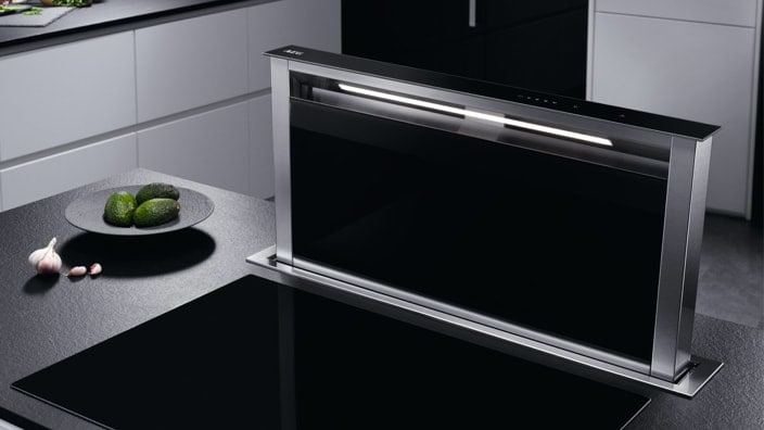 Downdraft hood next to hob